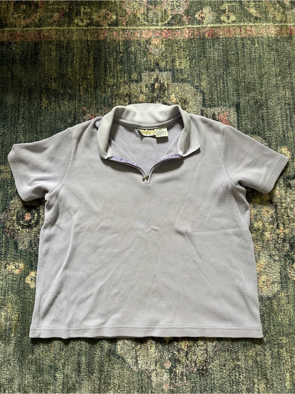 Retro Sigrid Olsen Sport Lavender Short-Sleeve Half-Zip Waffle Knit Polo XL Chic